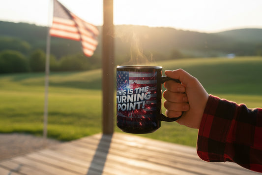 The Turning Point Black Ceramic Mug - Patriotic American Flag Design