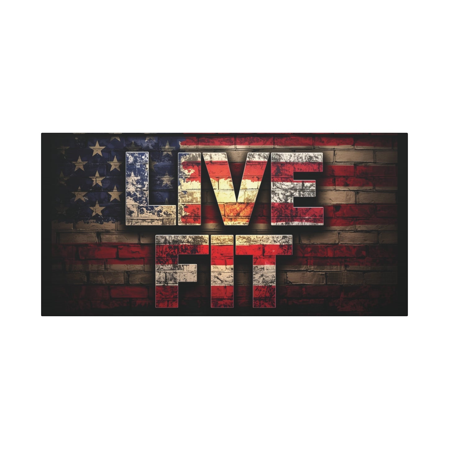 American Pride Canvas Wall Art - Live Fit Decor - Fitness Motivation - Patriotic Gift - USA Flag Artwork - Red White Blue -