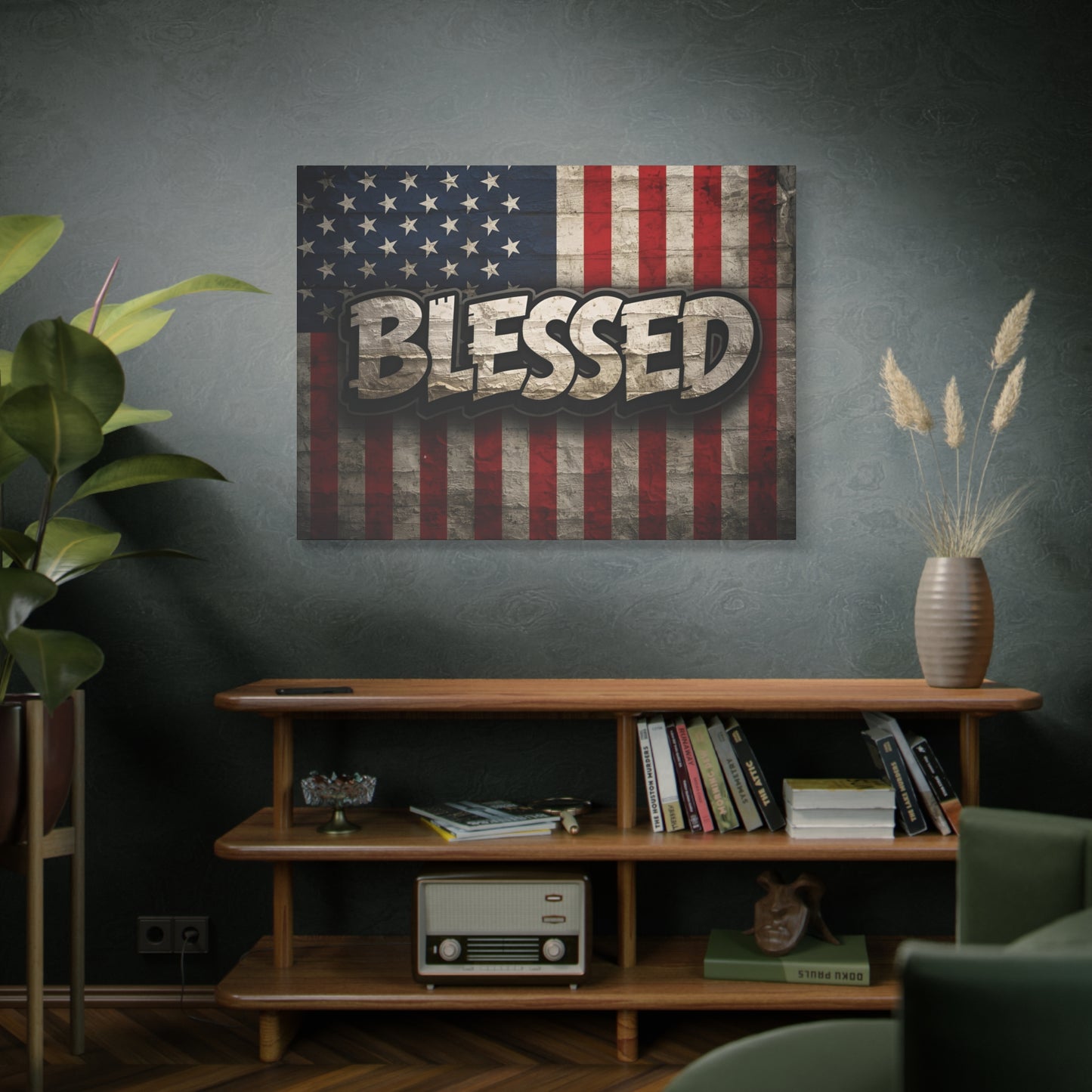 Blessed - Vintage American Flag - Red White & Blue - Canvas Wall Art - Patriotic Home Decor - Inspirational Gift - Rustic Wall Decor - Americana Artwork -