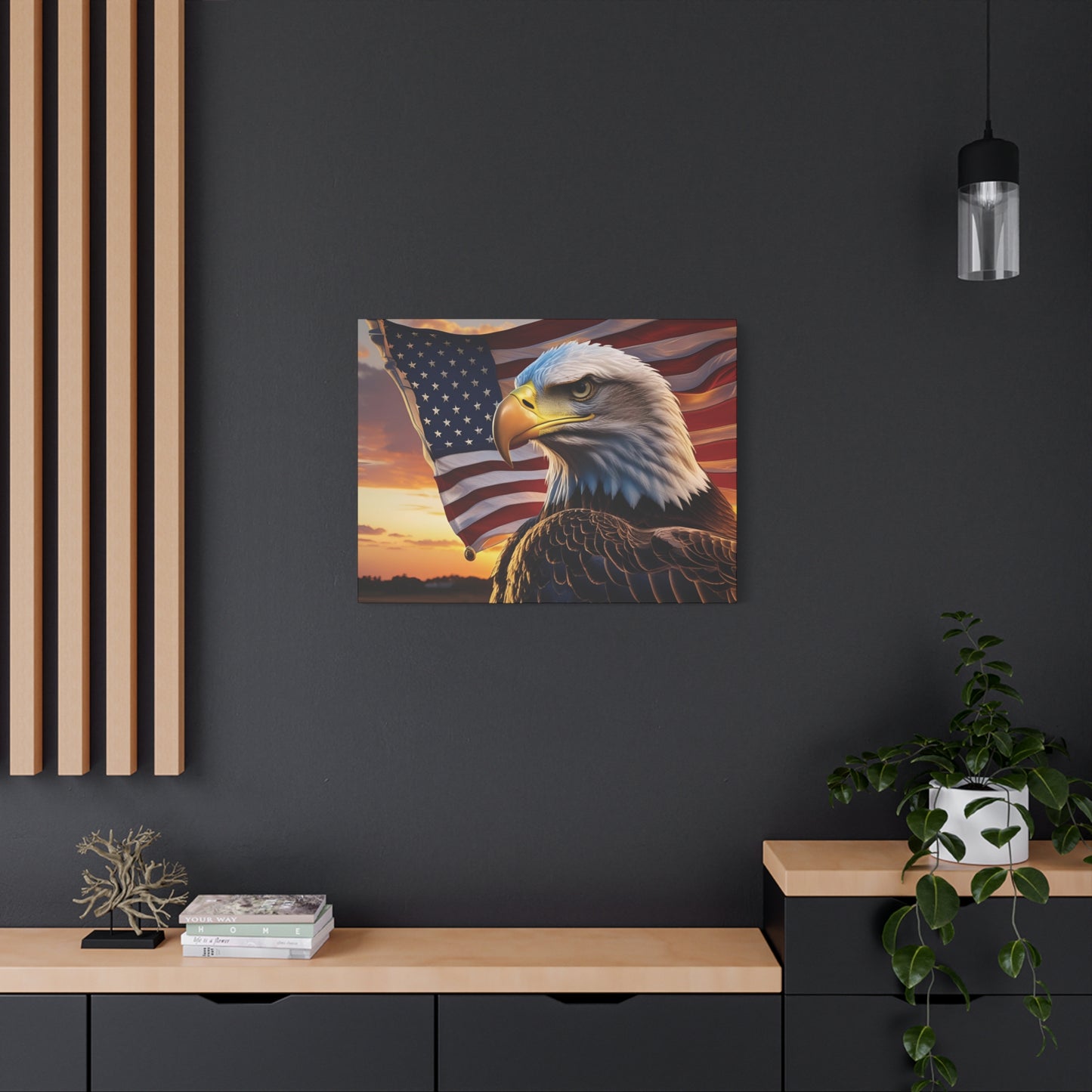 Patriotic Red Eagle Canvas Wall Art, Stretched Eagle Art - Red White Blue - American Flag Decor - Veteran's Day Gift - 4th of July Decoration, Home Gallery Wall