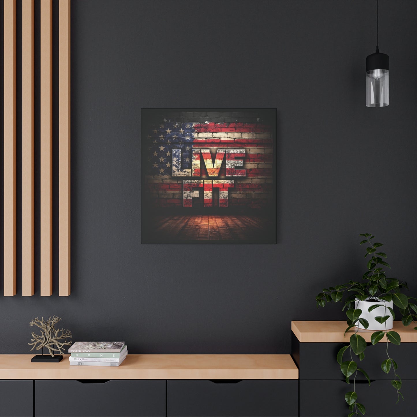 American Pride Canvas Wall Art - Live Fit Decor - Fitness Motivation - Patriotic Gift - USA Flag Artwork - Red White Blue -