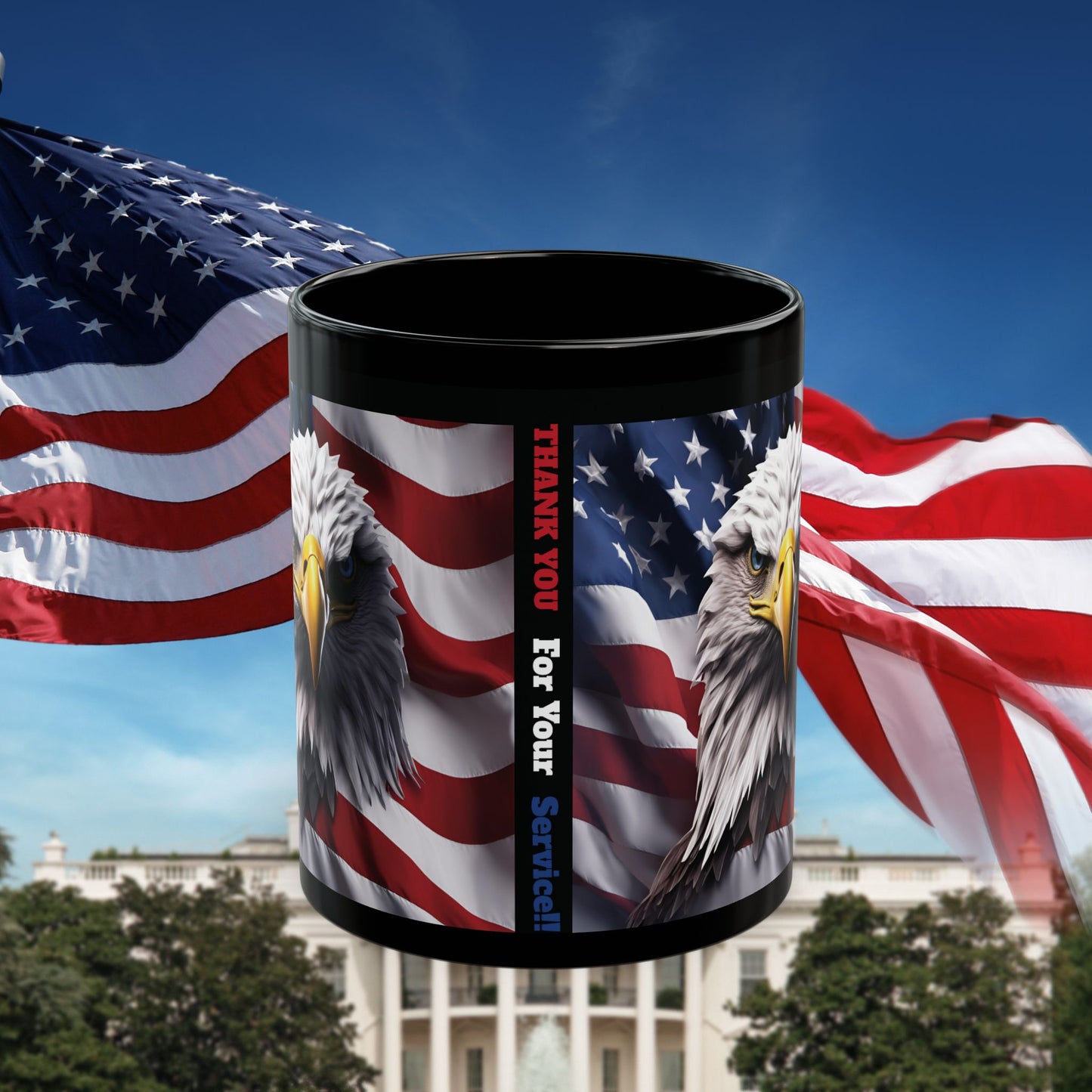 Patriotic Mug, Memorial Day Gift, American Flag, Bald Eagle, 11oz, Thank You For Your Service!