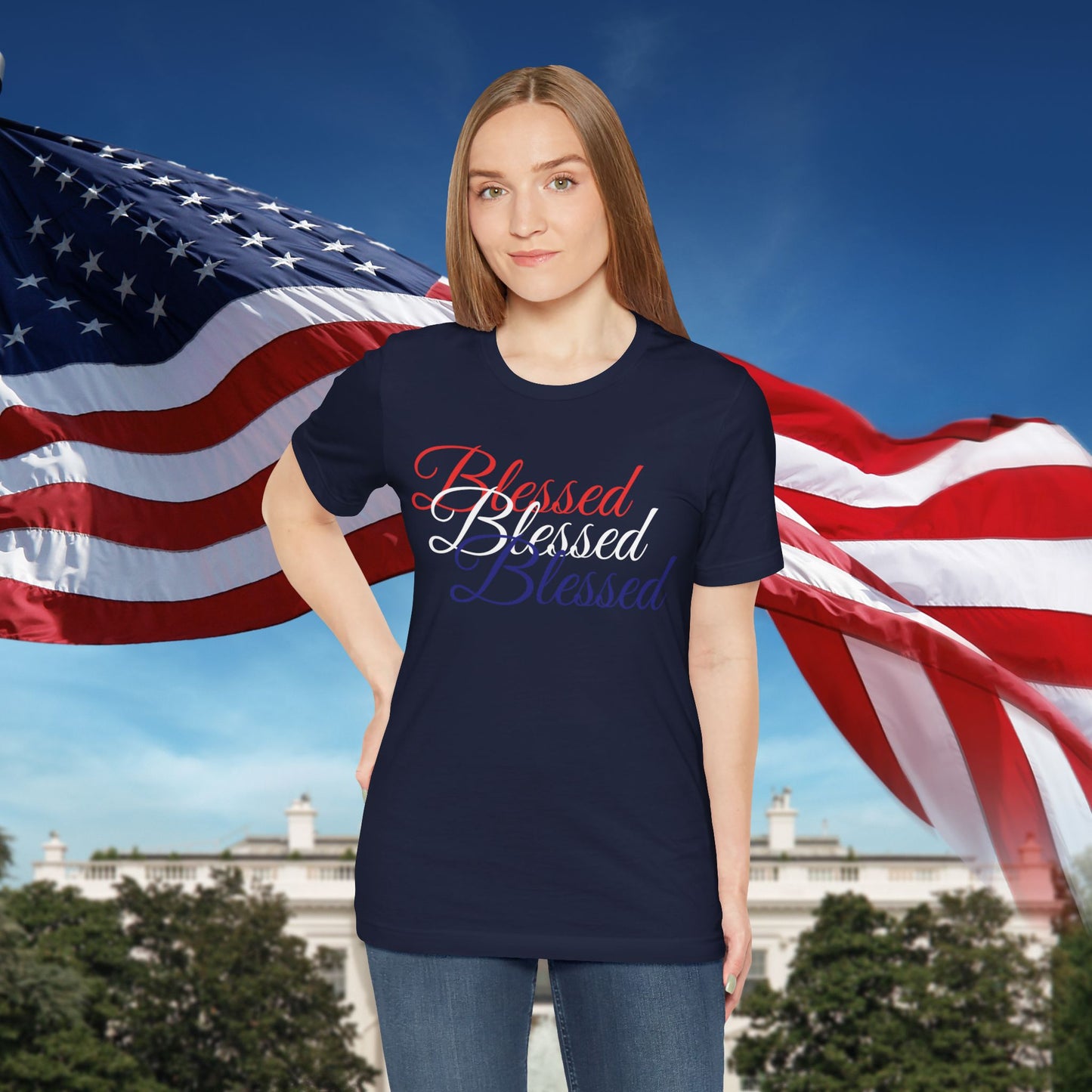 Red White Blue Blessed Design Unisex Tee