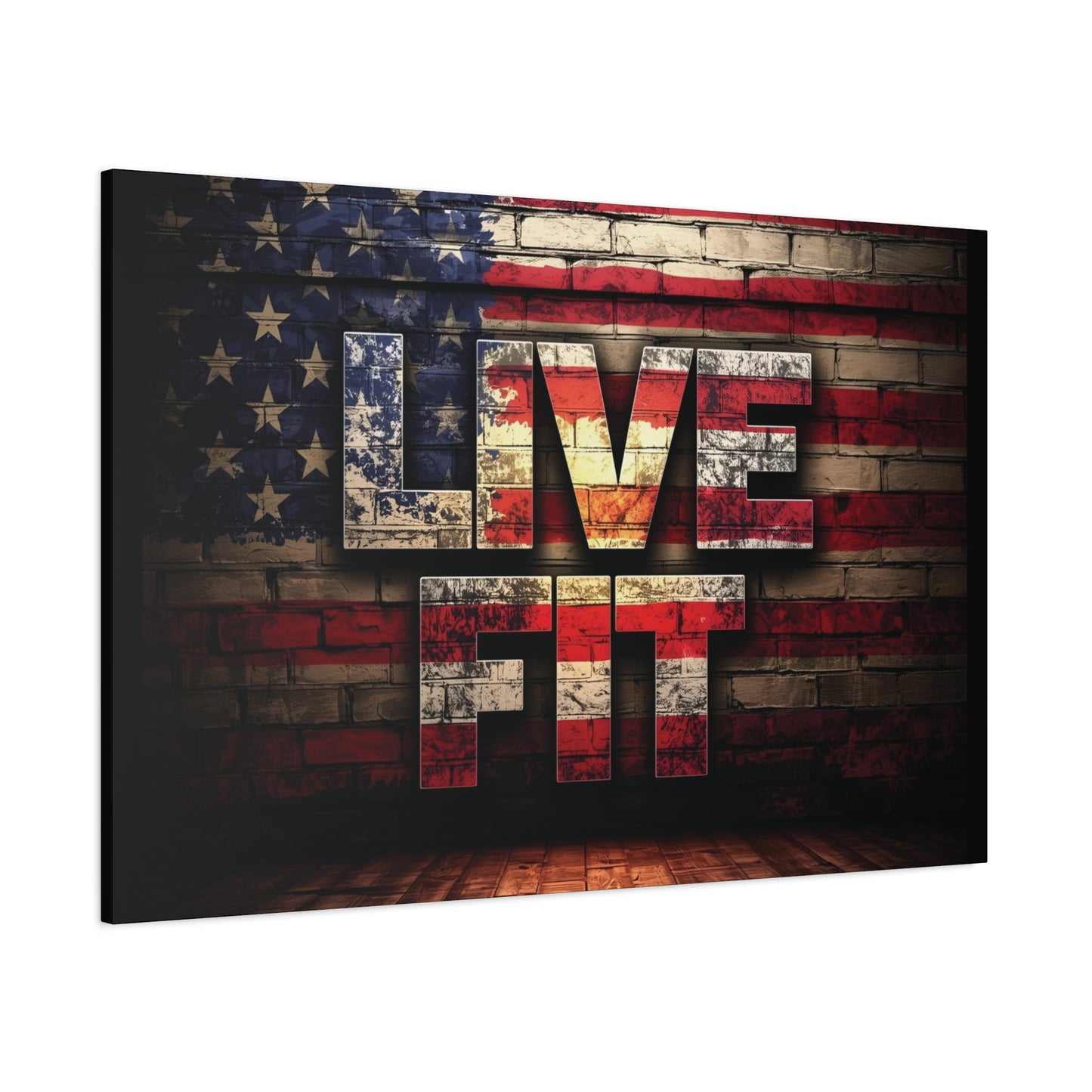 American Pride Canvas Wall Art - Live Fit Decor - Fitness Motivation - Patriotic Gift - USA Flag Artwork - Red White Blue -