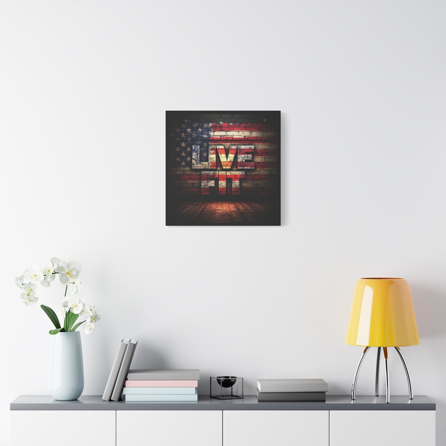 American Pride Canvas Wall Art - Live Fit Decor - Fitness Motivation - Patriotic Gift - USA Flag Artwork - Red White Blue -