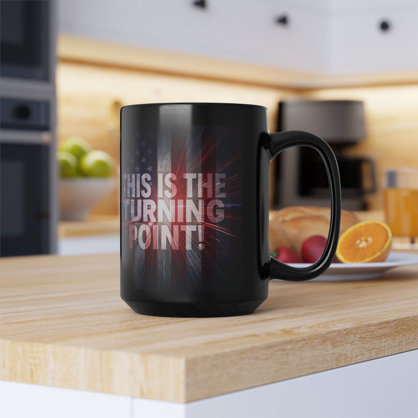 This Is The Turning Point! - Charlie Kirk Inspired - Patriotic American Flag Design - Sleek Black Ceramic Mug - 11oz/15oz