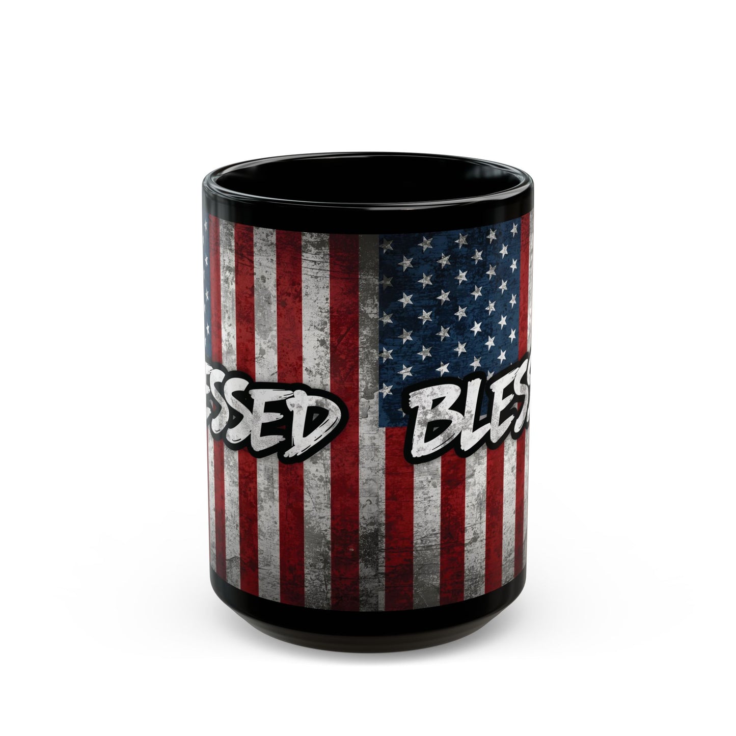 Sleek Ceramic Black Mug Blessed - American Flag - Patriotic Coffee Lover Gift - Home Decor - 11oz - 15oz