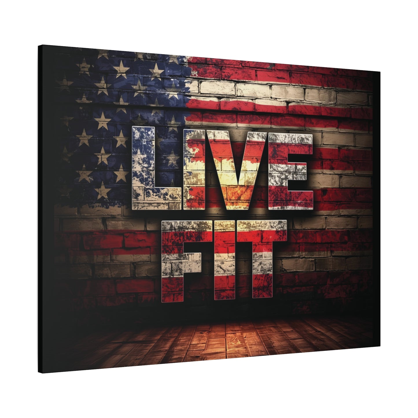 American Pride Canvas Wall Art - Live Fit Decor - Fitness Motivation - Patriotic Gift - USA Flag Artwork - Red White Blue -