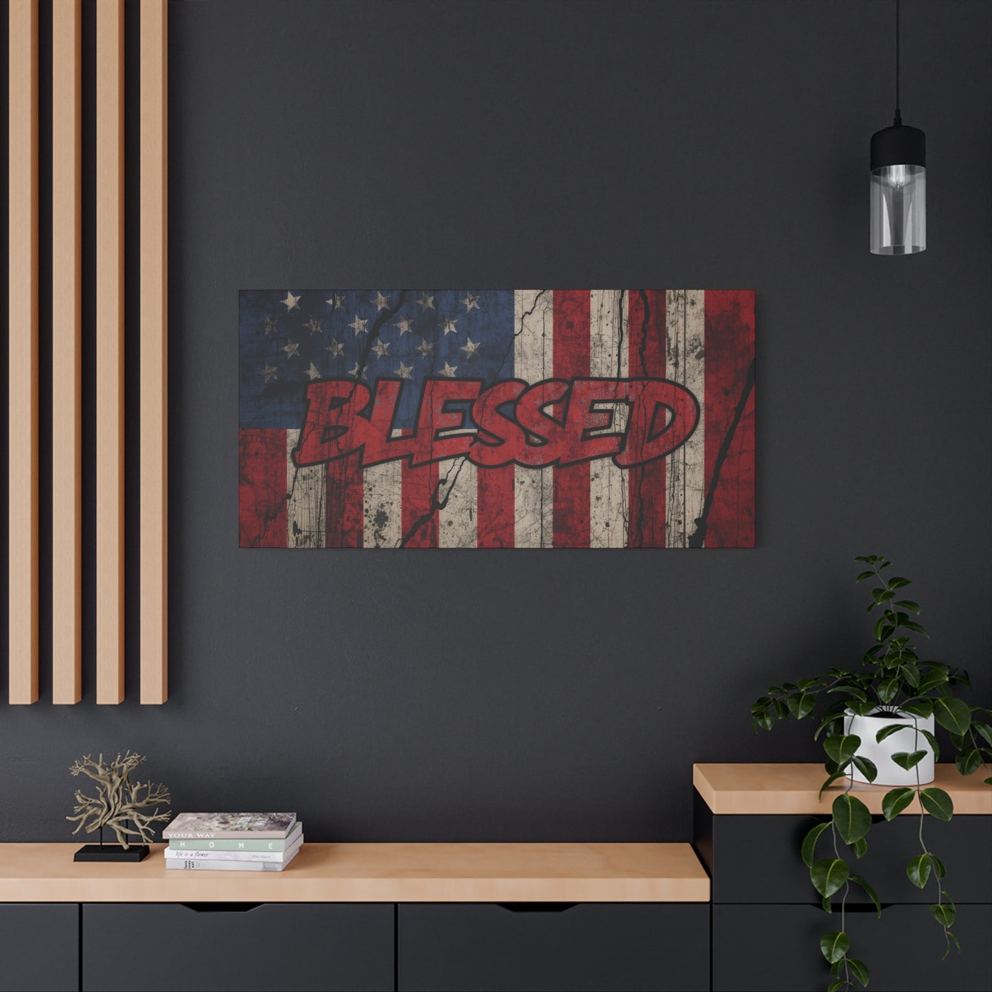 Blessed Patriotic Canvas Wall Art, Americana Decor, Home Wall Decoration, Rustic Flag Artwork, US Flag Decor