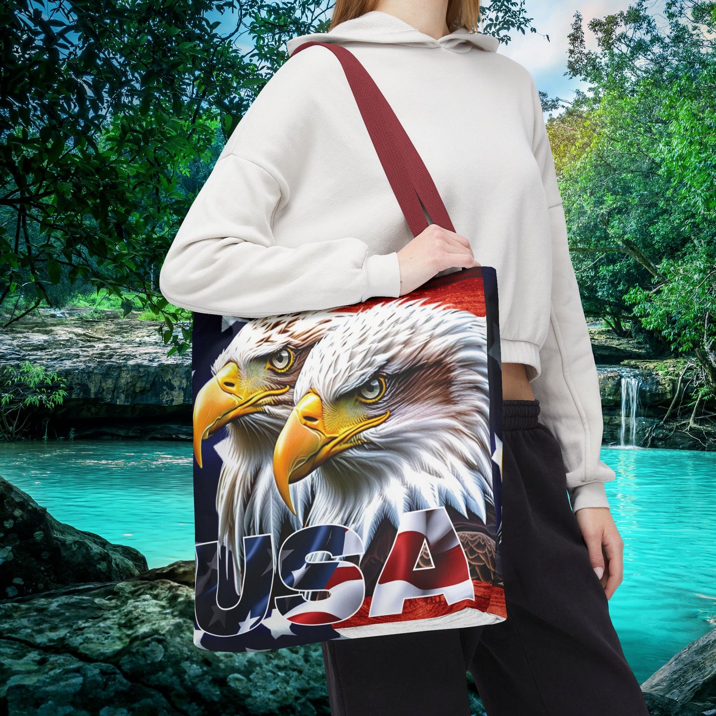 ๐บ๐ธ Patriotic ๐บ๐ธ USA ๐บ๐ธ Bald Eagles ๐บ๐ธ Tote Bag ๐บ๐ธ All Over Print ๐บ๐ธ American Flag Design ๐บ๐ธ Five Different Handle Colors ๐บ๐ธ Red ๐บ๐ธ Navy ๐บ๐ธ Black ๐บ๐ธ Beige ๐บ๐ธ White