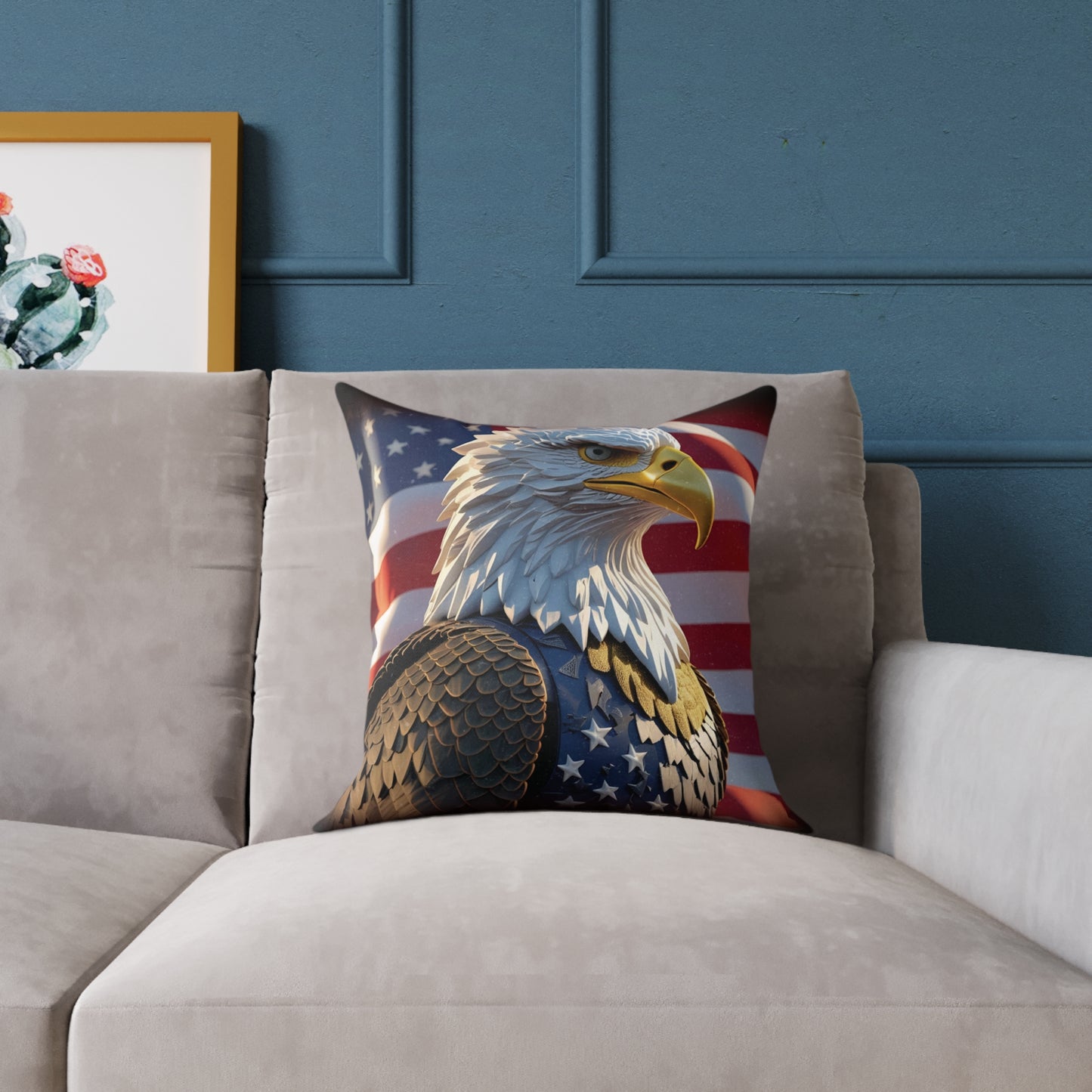 Patriotic Red White Blue American Flag Bald Eagle Square Pillow