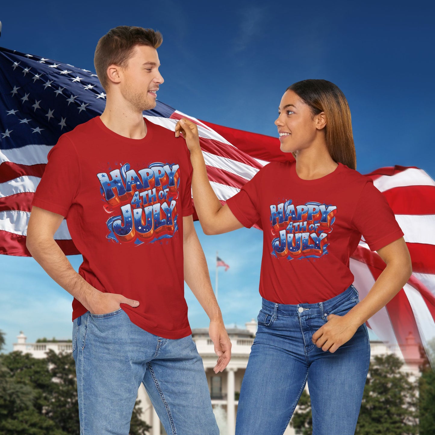 Happy 4th Of July, Print Design T-Shirt, Independence Day, American Flag, Bald Eagle, Red White Blue