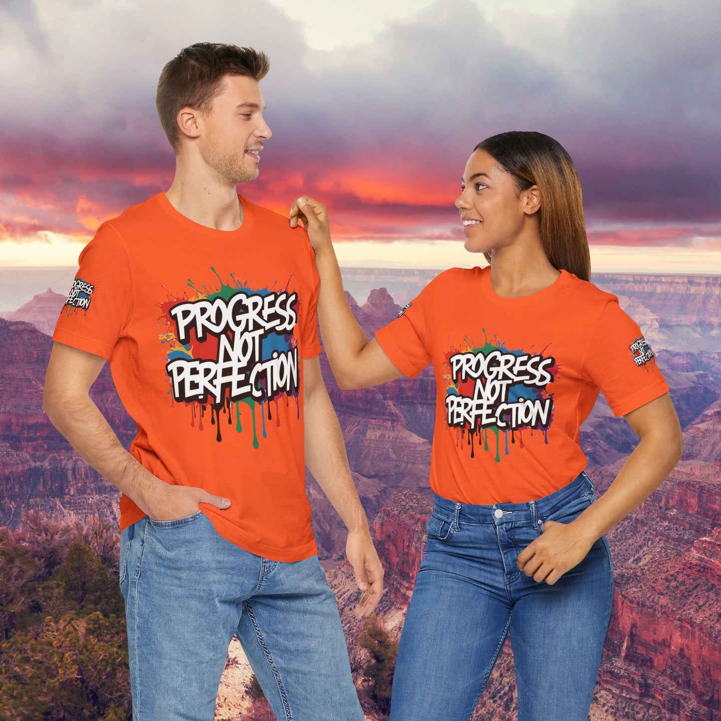 💥 Vibrant 💥 Eye-catching 💥 Motivational 💥 All Over Print 💥 Unisex T-shirt 💥 Progress Not Perfection 💥 Art-Inspired 💥 Apparel 💥 Sizes XS x 4XL 💥