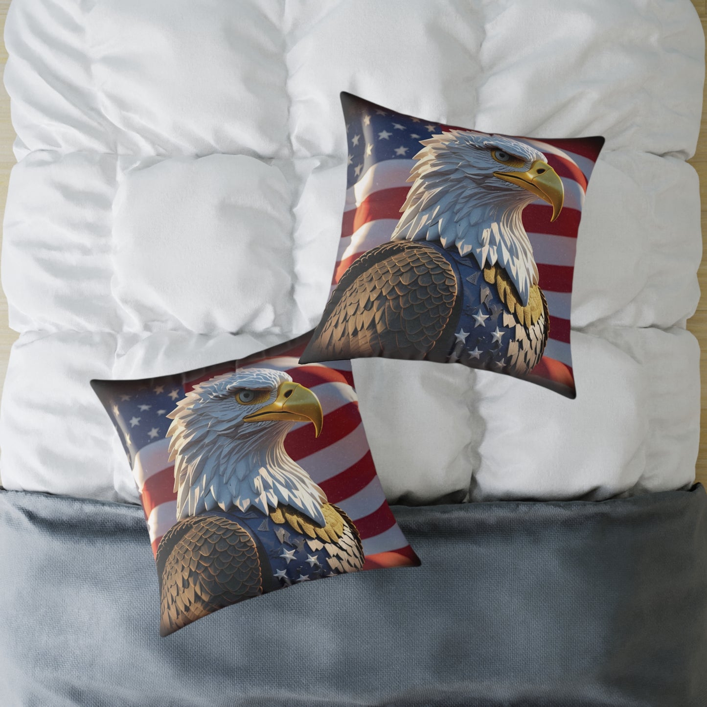 Patriotic Red White Blue American Flag Bald Eagle Square Pillow