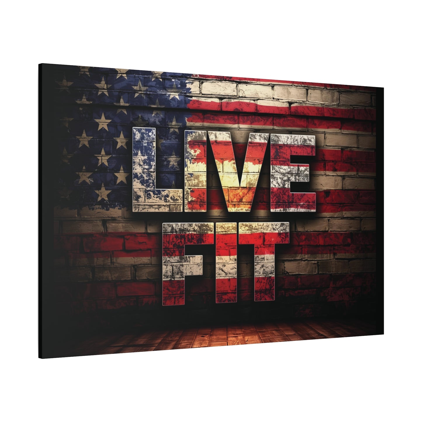 American Pride Canvas Wall Art - Live Fit Decor - Fitness Motivation - Patriotic Gift - USA Flag Artwork - Red White Blue -