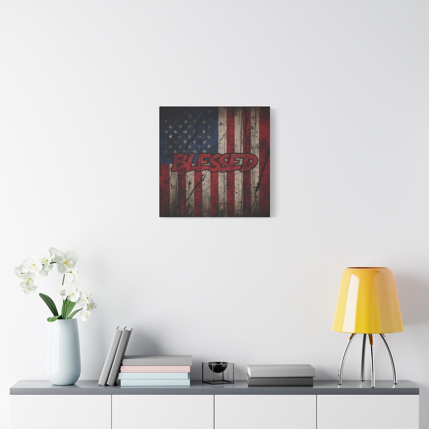 Blessed Patriotic Canvas Wall Art, Americana Decor, Home Wall Decoration, Rustic Flag Artwork, US Flag Decor