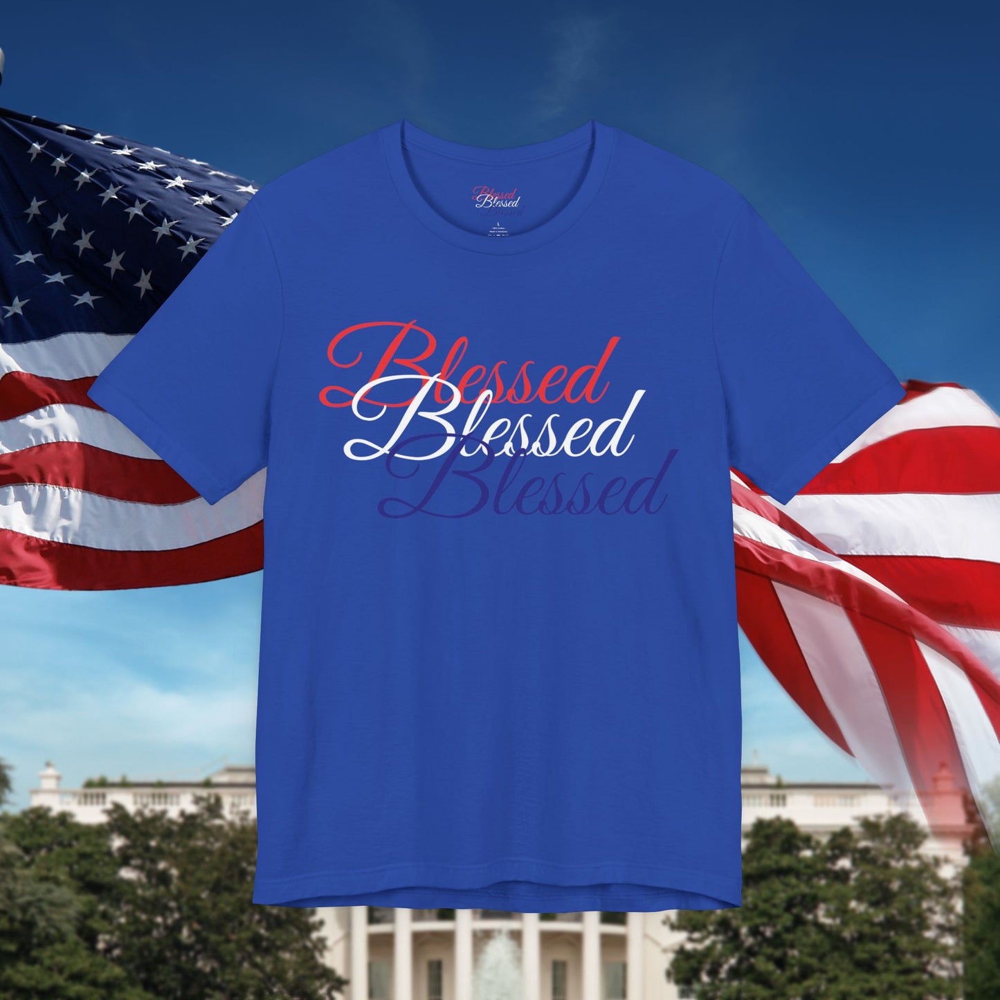 Red White Blue Blessed Design Unisex Tee