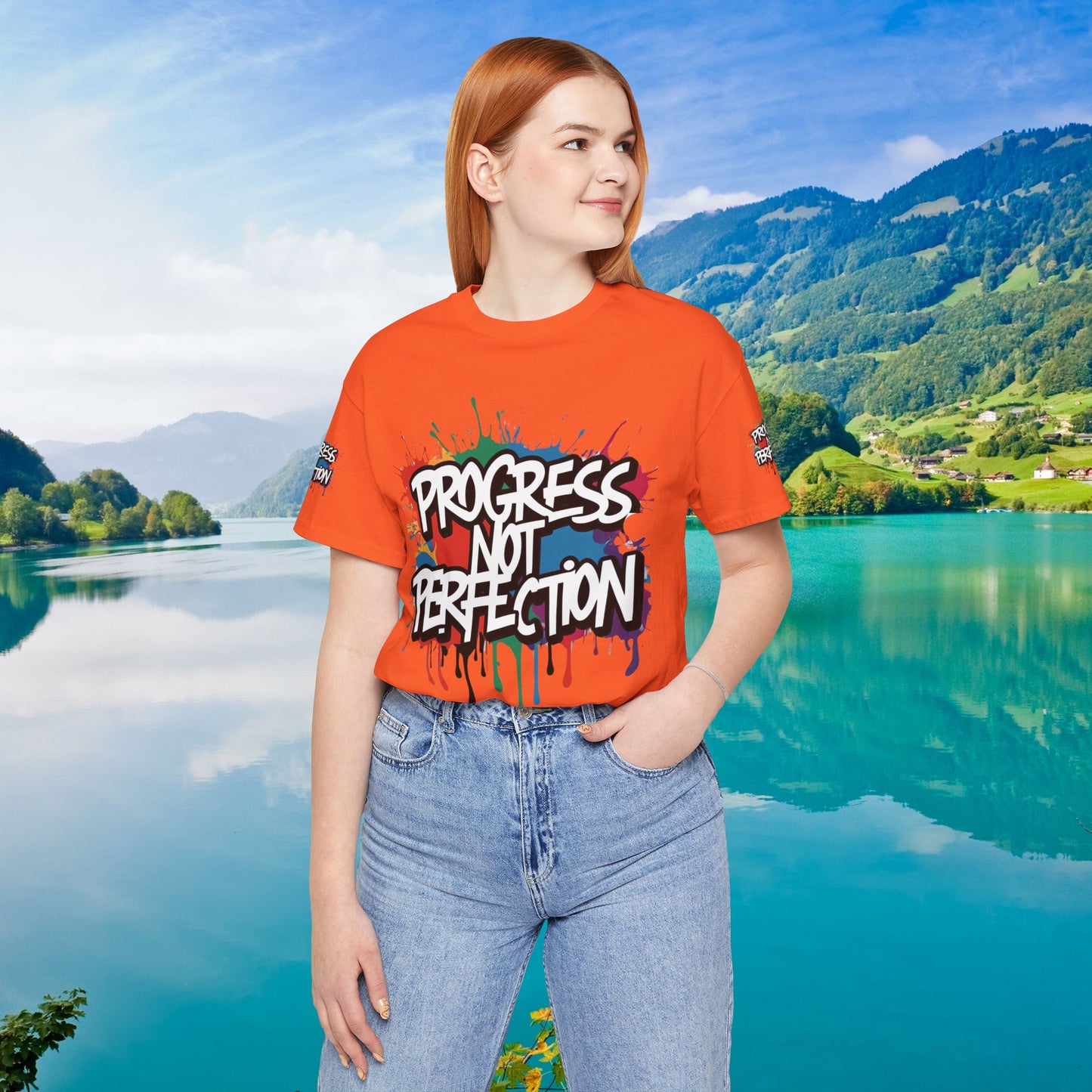 💥 Vibrant 💥 Eye-catching 💥 Motivational 💥 All Over Print 💥 Unisex T-shirt 💥 Progress Not Perfection 💥 Art-Inspired 💥 Apparel 💥 Sizes XS x 4XL 💥