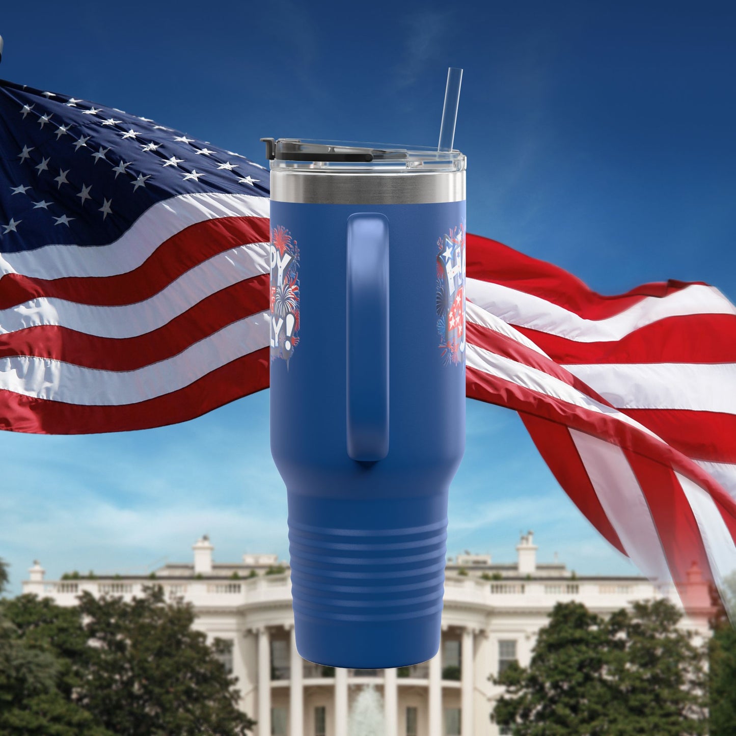 Patriotic Insulated Travel Mug - 40oz - Perfect for 4th of July Celebrations, BBQs, Camping, Family Gatherings, Gifts!