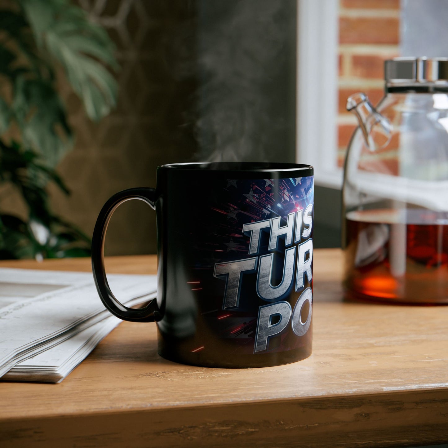 Stunning - Motivational - This Is The Turning Point! - Red White Blue - American Flag Backdrop Design - Sleek Black Ceramic Coffee Mug - 11oz - 15oz Sizes