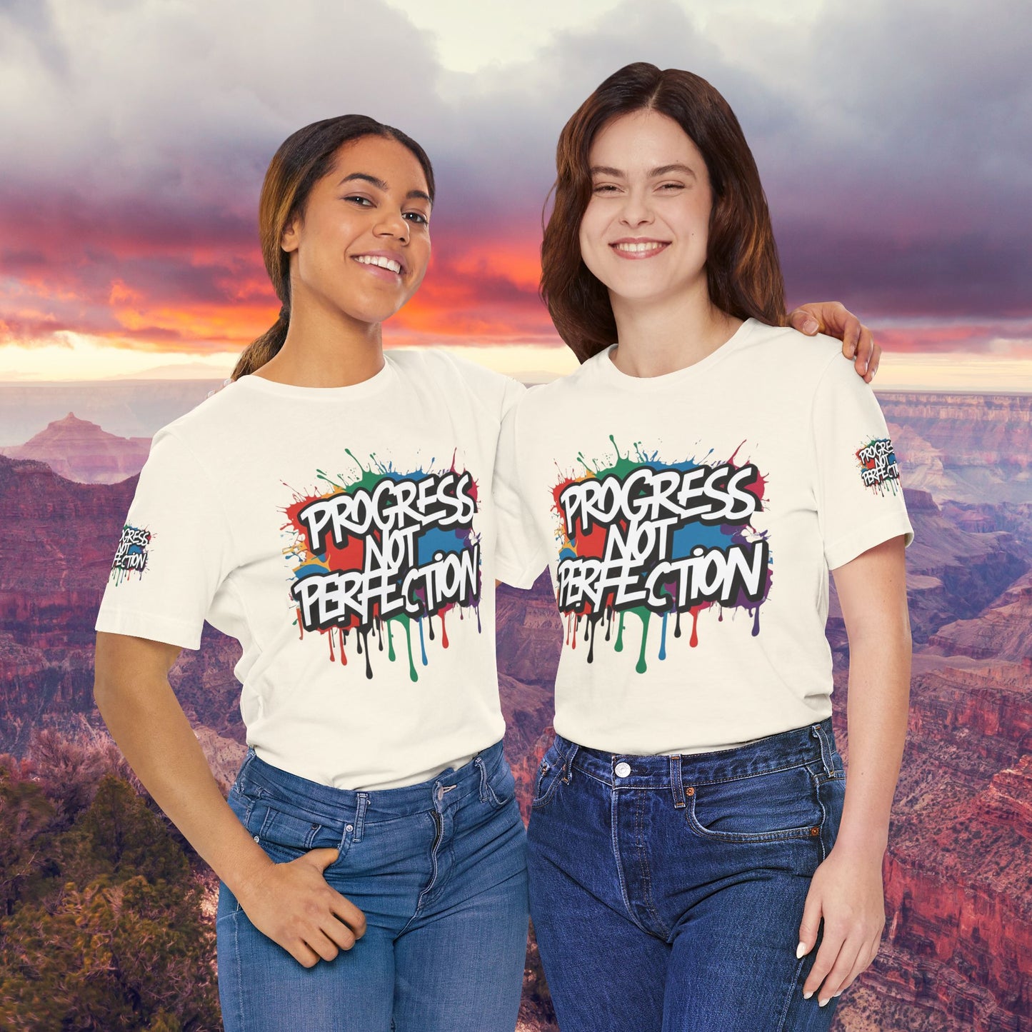 💥 Vibrant 💥 Eye-catching 💥 Motivational 💥 All Over Print 💥 Unisex T-shirt 💥 Progress Not Perfection 💥 Art-Inspired 💥 Apparel 💥 Sizes XS x 4XL 💥