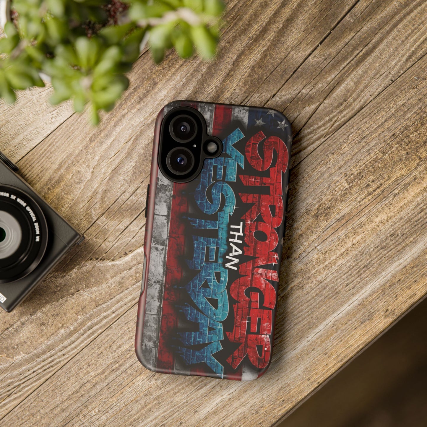 Stronger Than Yesterday Iphone Case, Motivational Phone Cover, USA Flag Design, Gift for Fitness Enthusiasts, Inspirational Phone Accessory