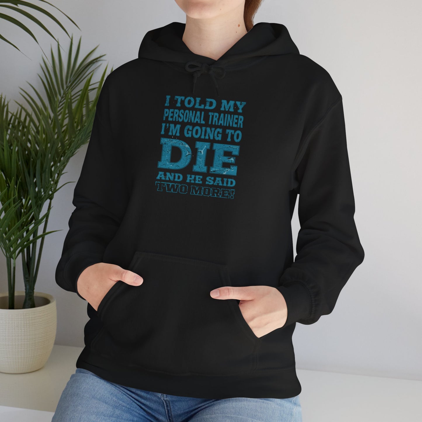 Funny - I Told My Personal Trainer That I'm Going To Die And He Said Two More! - Design - Workout Hoodie - Sizes - S - 5XL - Gym Humor Sweatshirt - Personal Trainer Gift - Fitness Motivational Apparel
