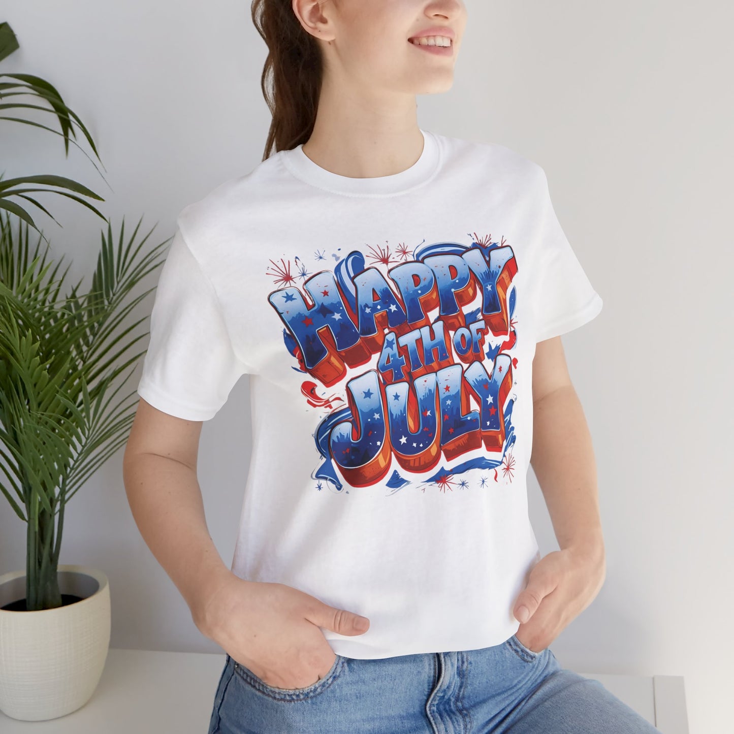 Happy 4th Of July, Print Design T-Shirt, Independence Day, American Flag, Bald Eagle, Red White Blue
