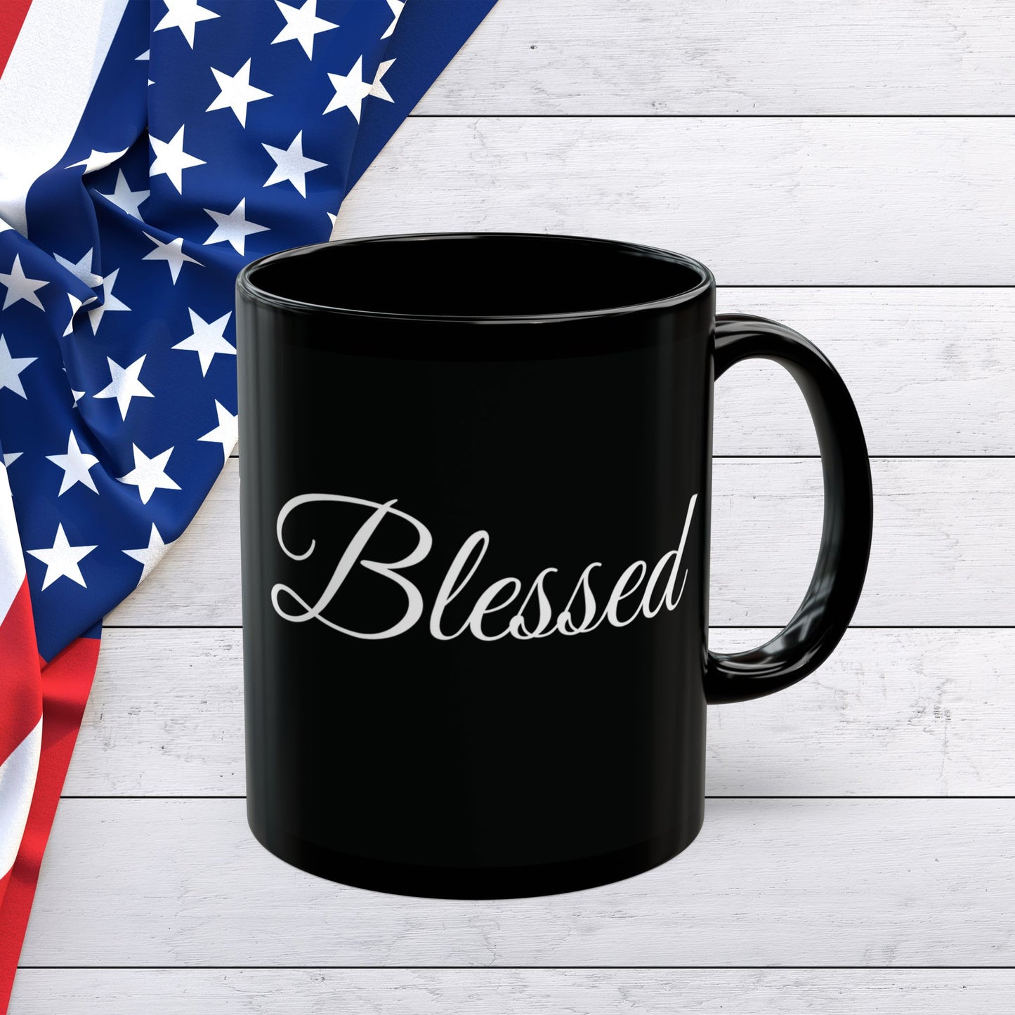 Inspirational Blessed White Print Black Mug 11oz & 15oz