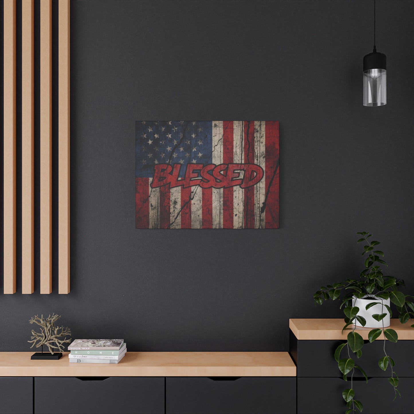 Blessed Patriotic Canvas Wall Art, Americana Decor, Home Wall Decoration, Rustic Flag Artwork, US Flag Decor