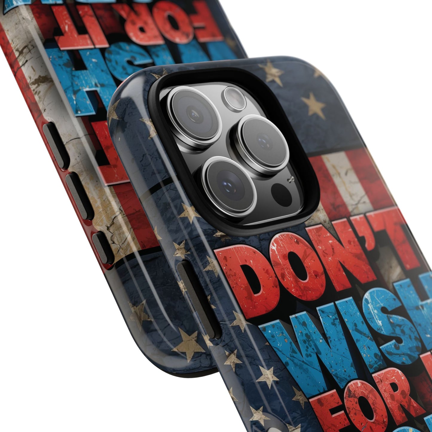 Motivational Phone Case - Don't Wish for It, Work for It | Patriotic Design, Gift for Fitness Lovers, USA Flag, Inspirational Decor