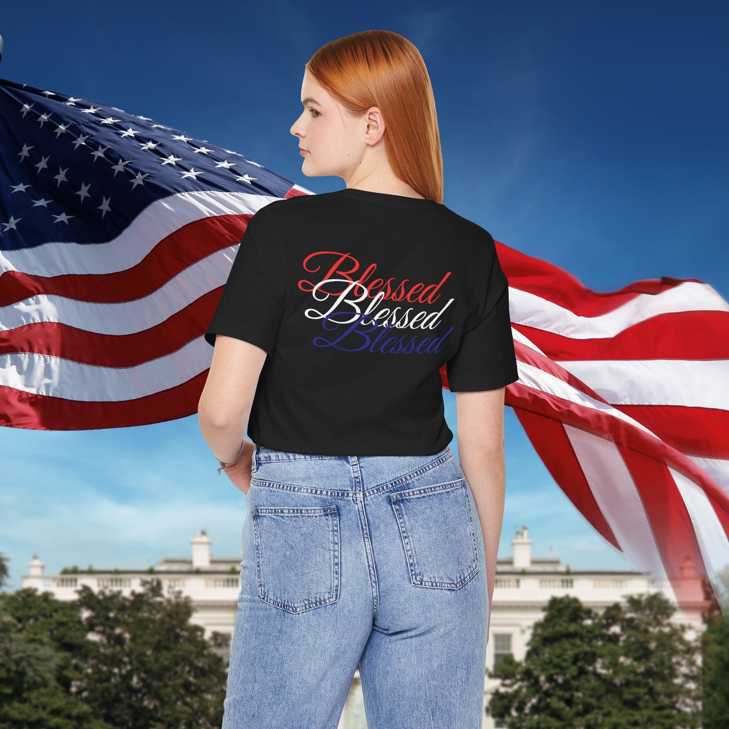 Red White Blue Blessed Design Unisex Tee