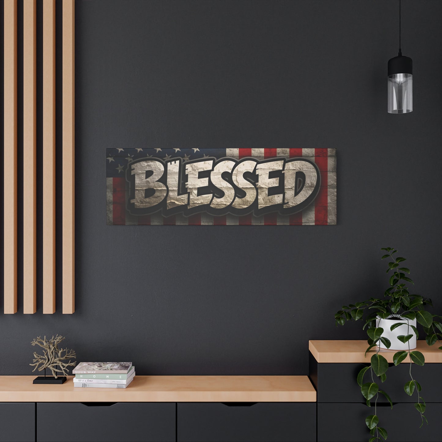 Blessed American Flag Canvas Wall Art, Patriotic Home Decor, Inspirational Gift, Rustic Wall Decor, Americana Artwork