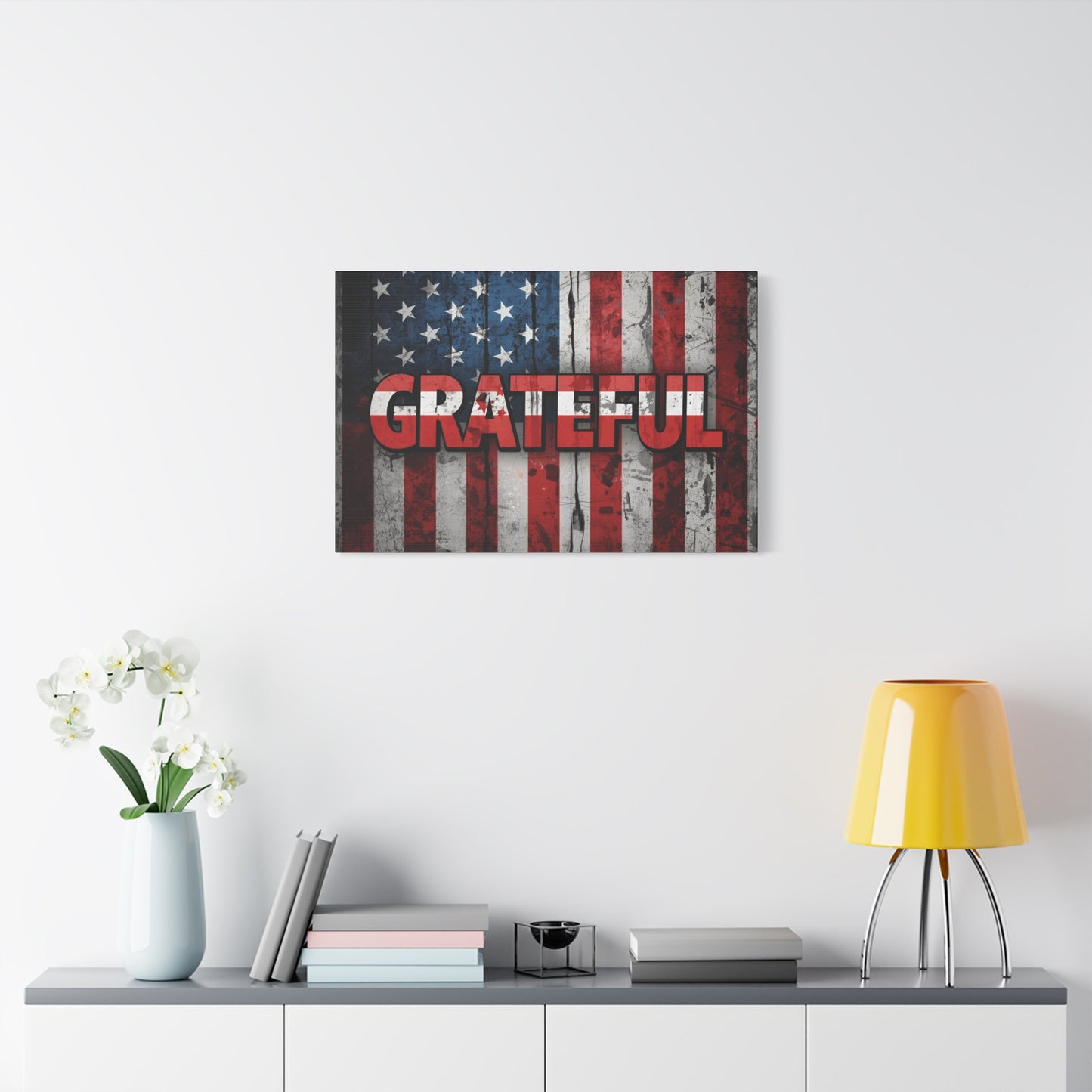Grateful American Flag Wall Art | Patriotic Canvas Decor, Home Wall Decor, Inspirational Gift, 4th of July Decoration, Veteran's Day