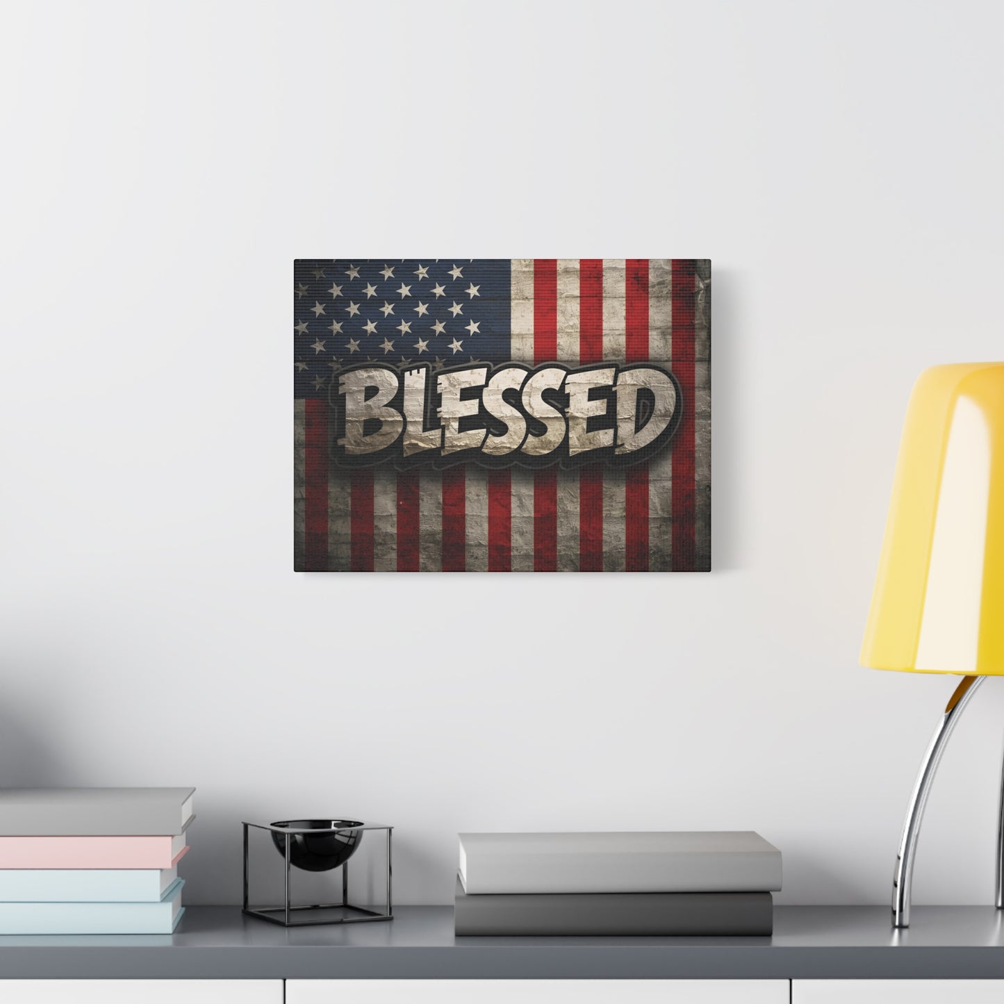 Blessed American Flag Canvas Wall Art, Patriotic Home Decor, Inspirational Gift, Rustic Wall Decor, Americana Artwork