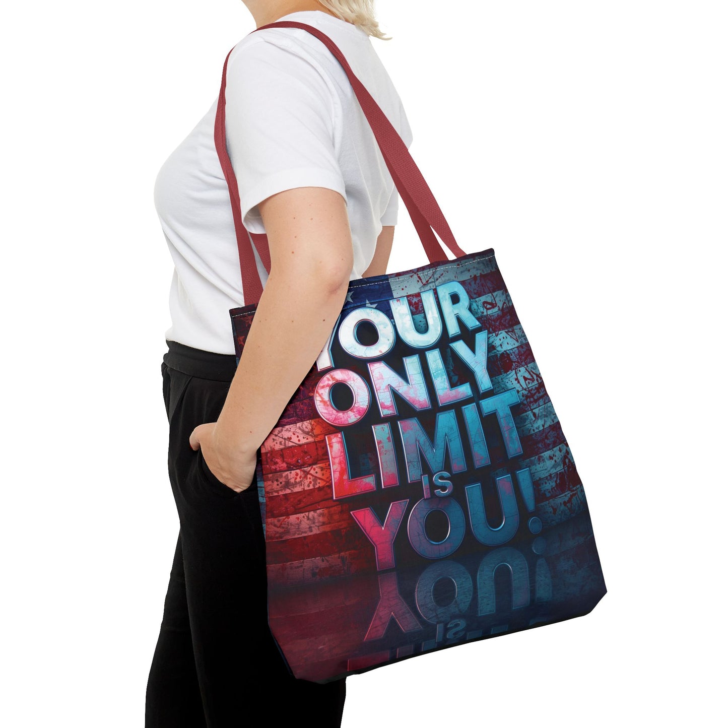 Motivational Tote Bag, Your Only Limit is You!, Inspirational Gift, USA Flag Design, Eco-Friendly Everyday Tote