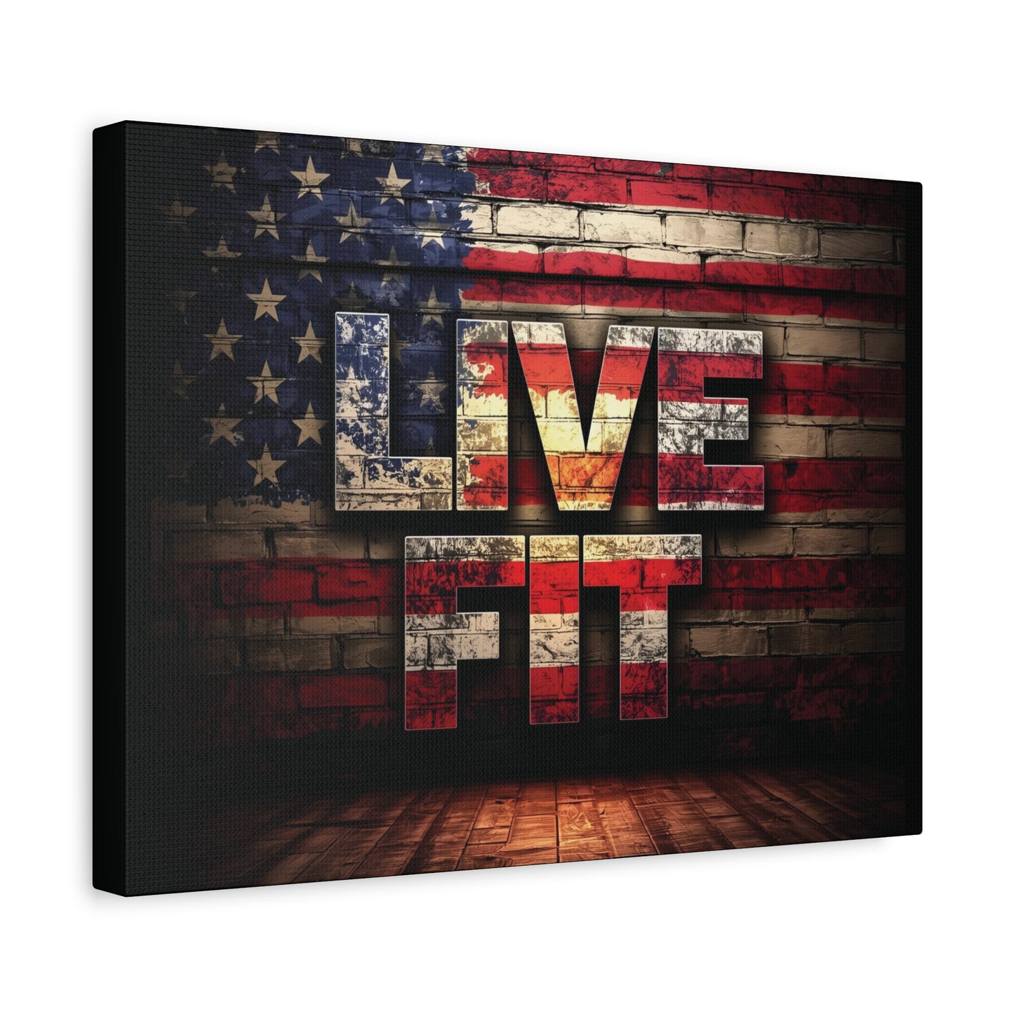 American Pride Canvas Wall Art - Live Fit Decor - Fitness Motivation - Patriotic Gift - USA Flag Artwork - Red White Blue -