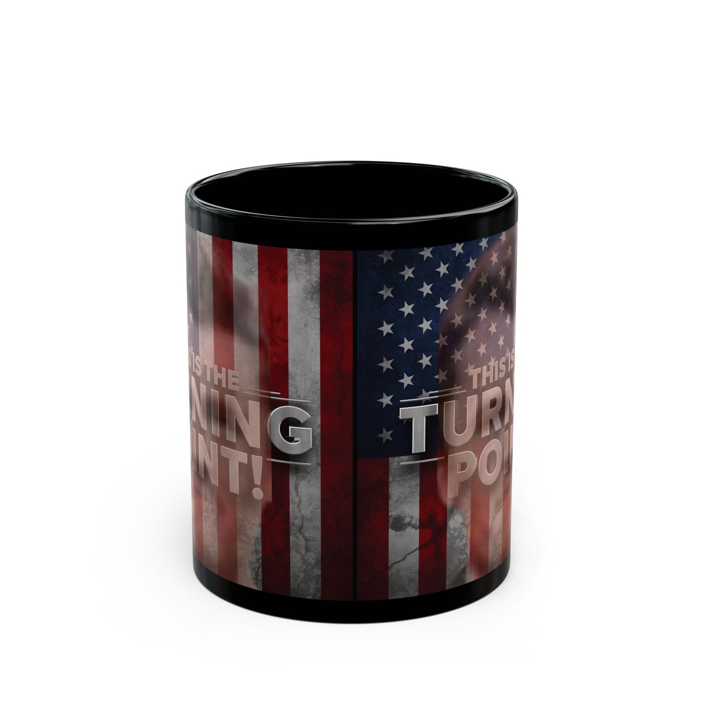 Patriotic Mug - This Is The Turning Point! - Charlie Kirk - American Flag Backdrop - Black Ceramic Mug - 11oz - 15oz -