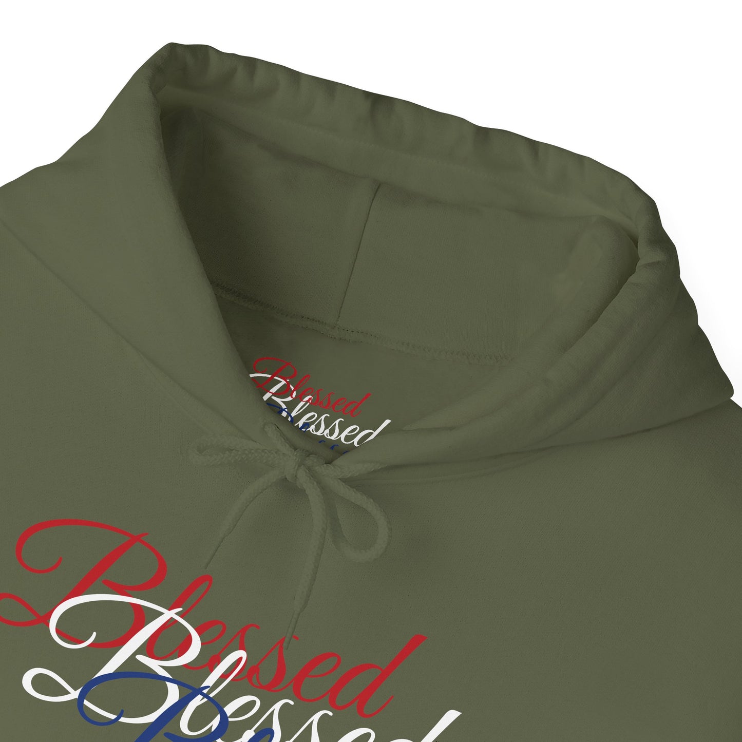 Blessed Hoodie – Patriotic Red, White & Blue Unisex Pullover Sweatshirt with Front & Back Print – Cozy, Positive Vibes Gift
