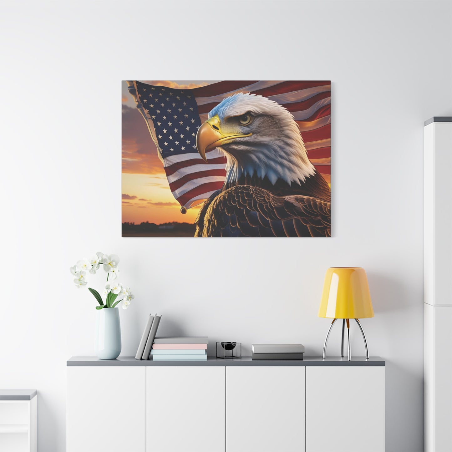 Patriotic Red Eagle Canvas Wall Art, Stretched Eagle Art - Red White Blue - American Flag Decor - Veteran's Day Gift - 4th of July Decoration, Home Gallery Wall