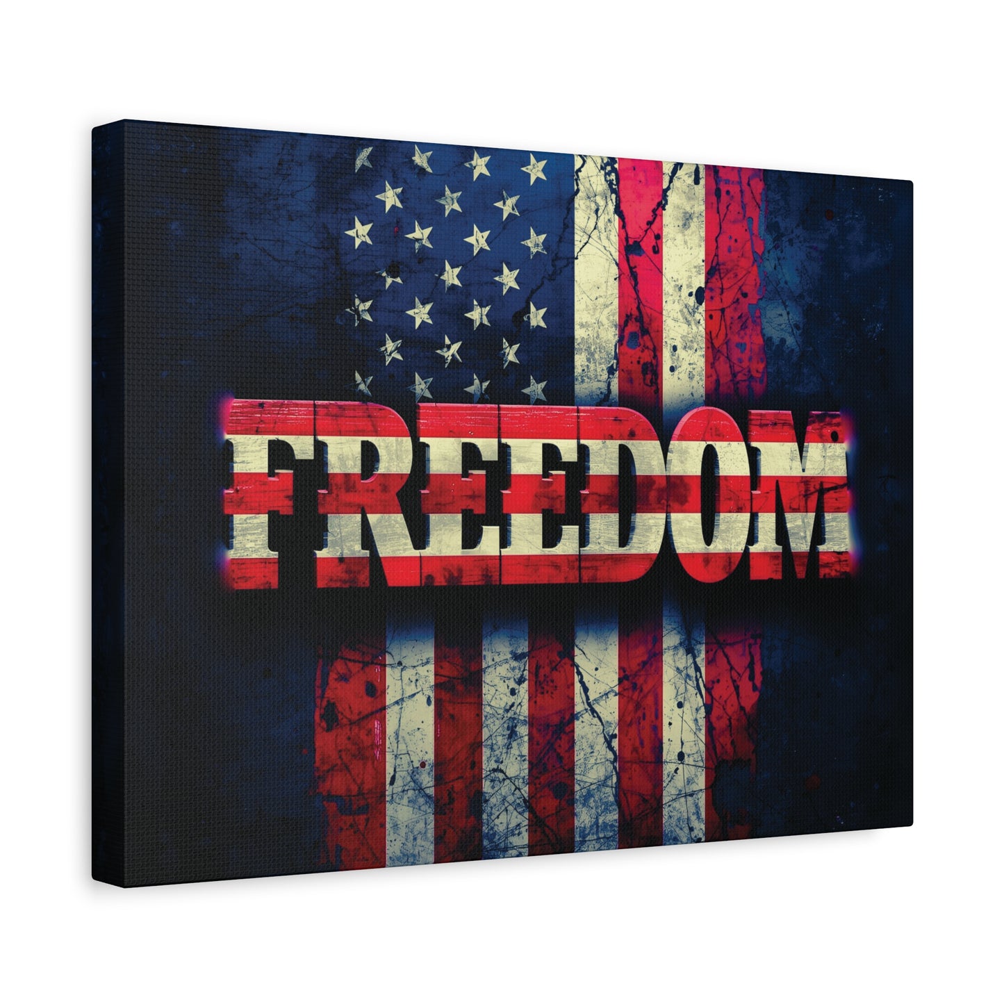 Patriotic Wall Art Print - Freedom Design Canvas Decor - American Flag Red White & Blue Artwork - Christmas Gifts - Independence Day Decoration - Home Gallery Piece -