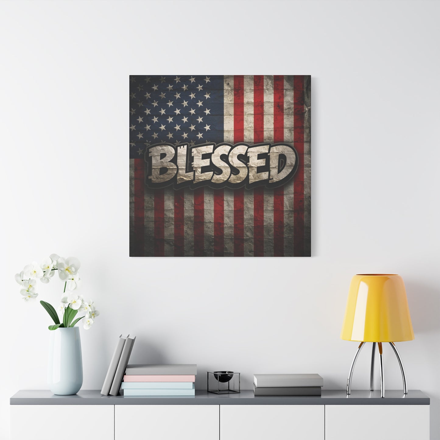 Blessed American Flag Canvas Wall Art, Patriotic Home Decor, Inspirational Gift, Rustic Wall Decor, Americana Artwork