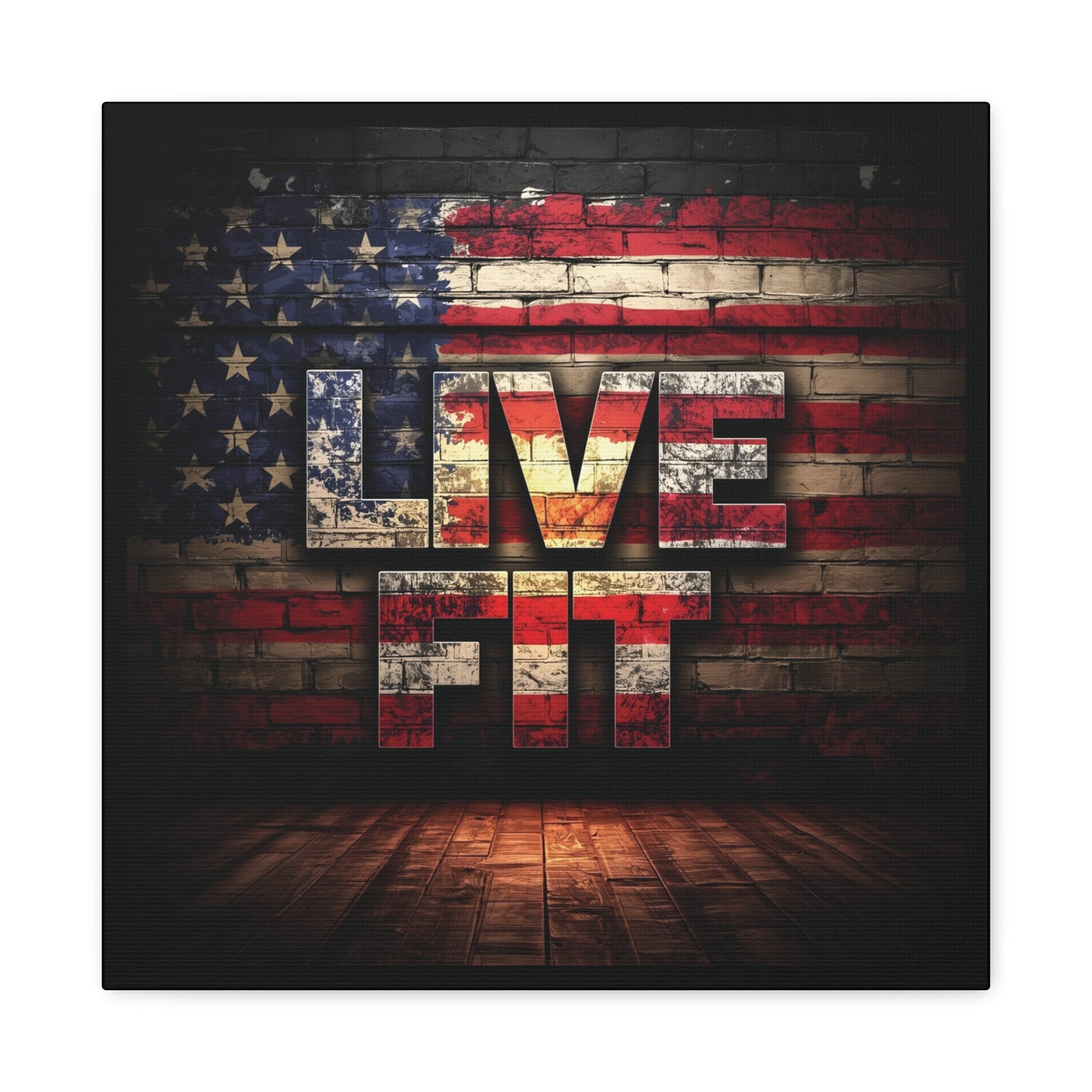 American Pride Canvas Wall Art - Live Fit Decor - Fitness Motivation - Patriotic Gift - USA Flag Artwork - Red White Blue -