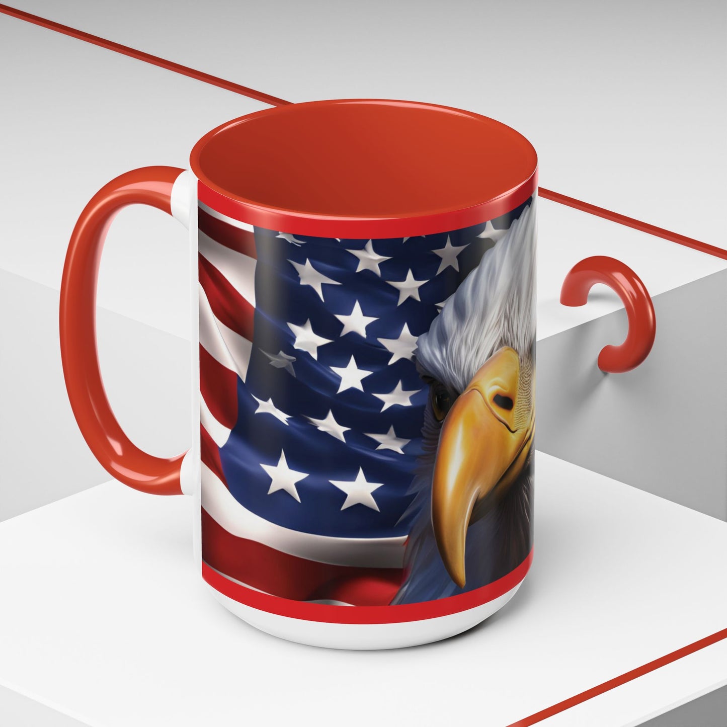 Patriotic Bald Eagle Coffee Mug – American Flag Accent Cup for Proud Americans & Veterans (11oz & 15oz, Multiple Colors)