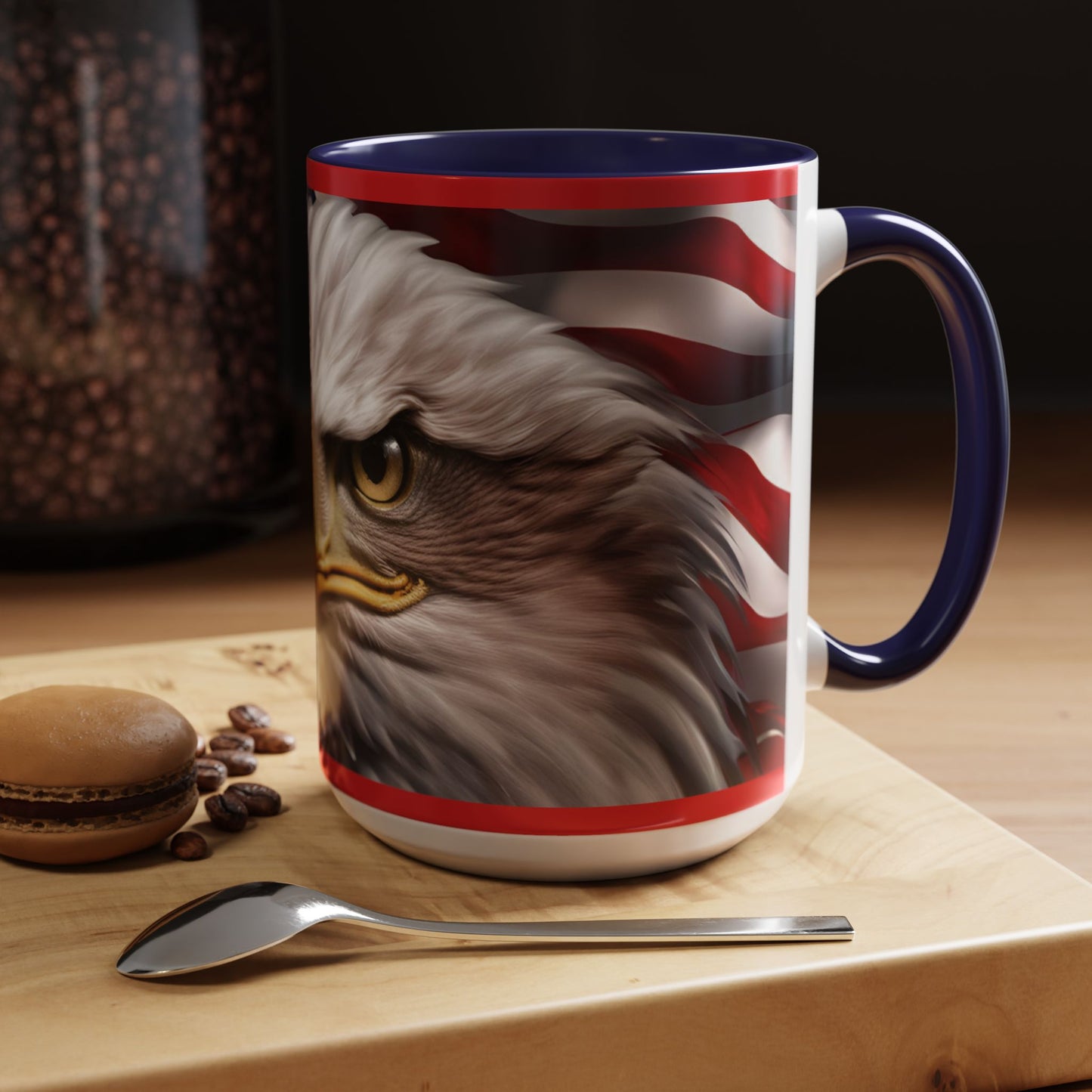 Patriotic Bald Eagle Coffee Mug – American Flag Accent Cup for Proud Americans & Veterans (11oz & 15oz, Multiple Colors)