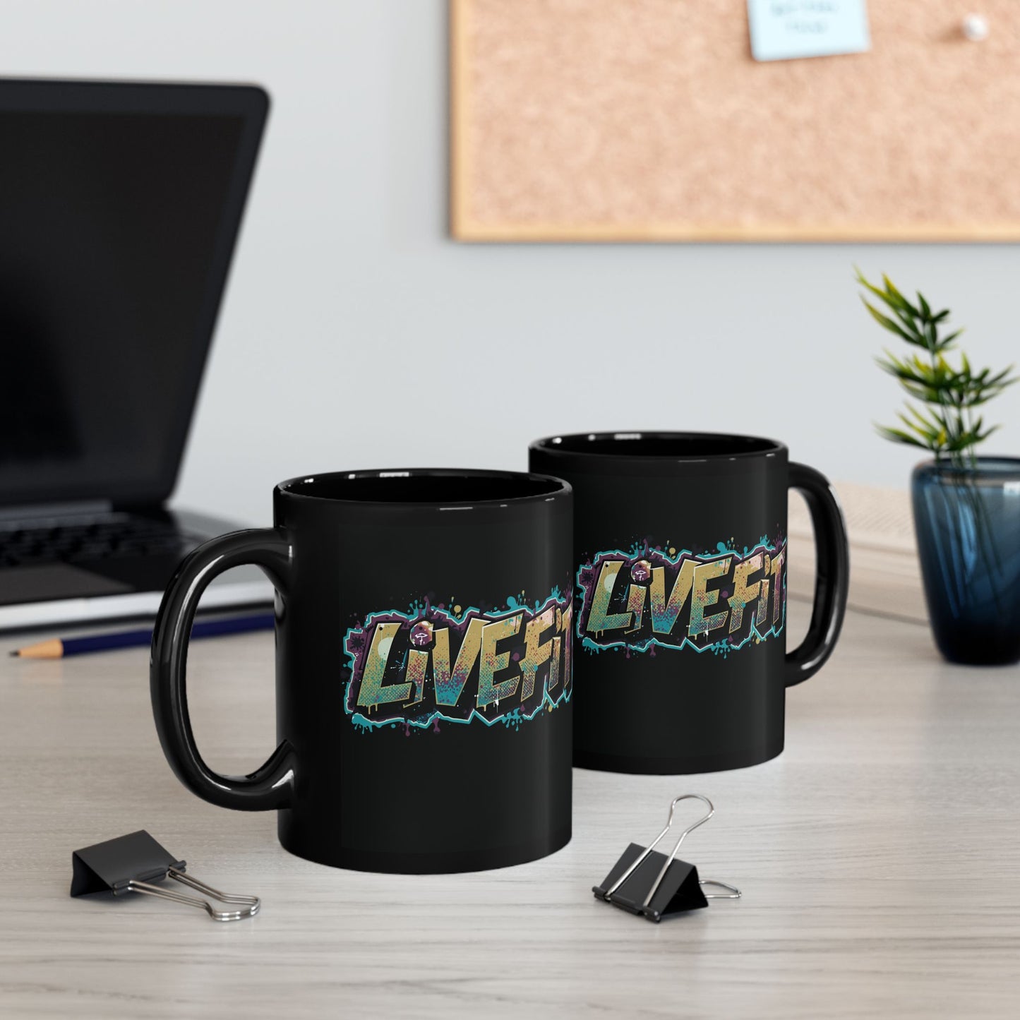 Fitness Motivational Mug - Live Fit Coffee Cup - Workout Gift - Gym Drink-ware - Black Mug for Fitness Enthusiasts - Christmas Gift