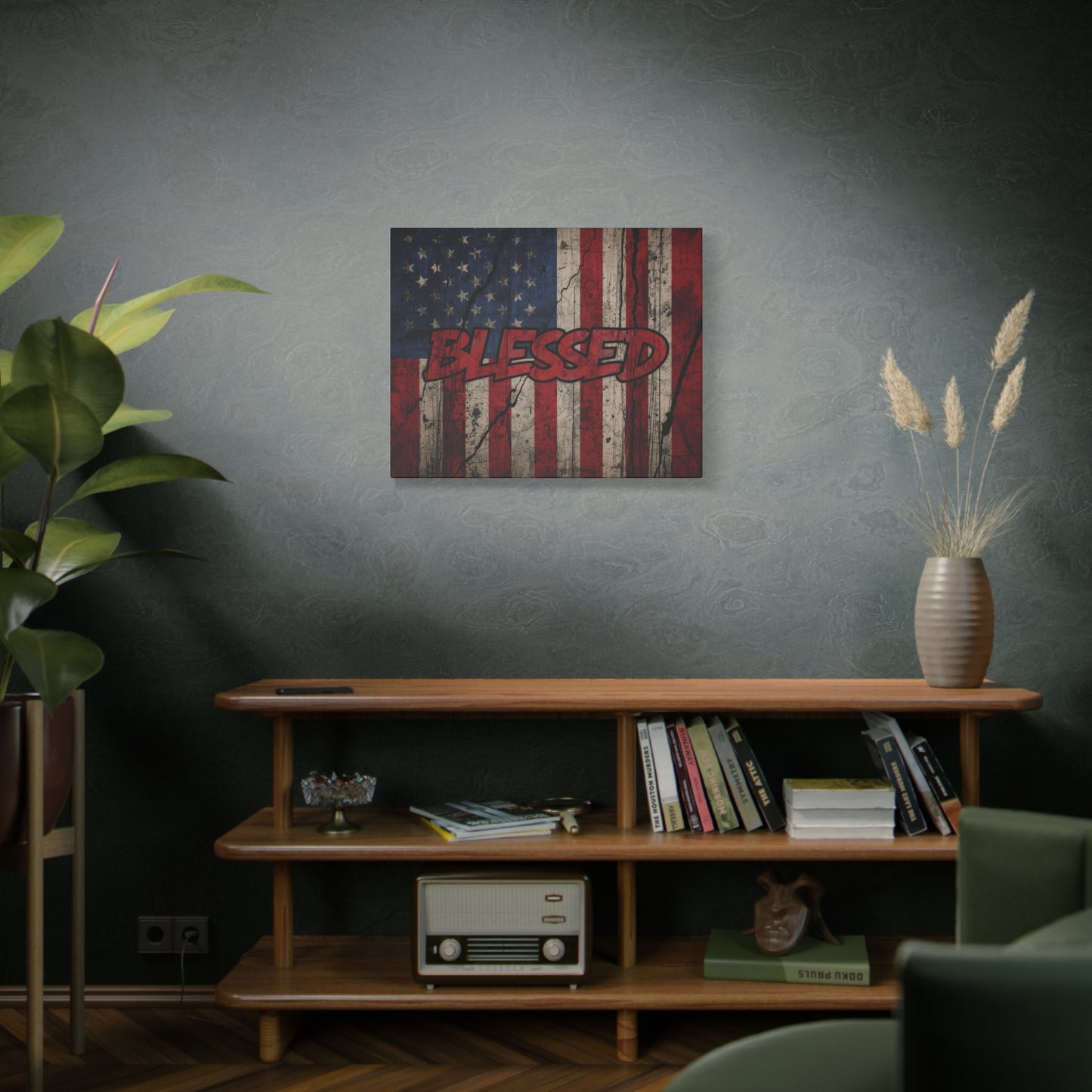 Blessed Patriotic Canvas Wall Art, Americana Decor, Home Wall Decoration, Rustic Flag Artwork, US Flag Decor