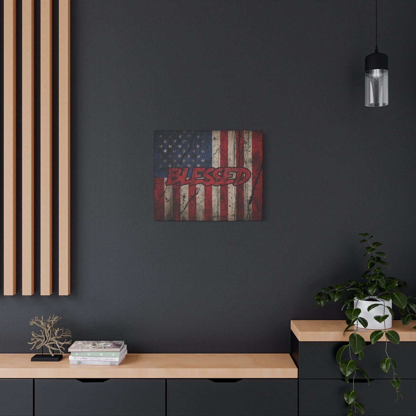 Blessed Patriotic Canvas Wall Art, Americana Decor, Home Wall Decoration, Rustic Flag Artwork, US Flag Decor