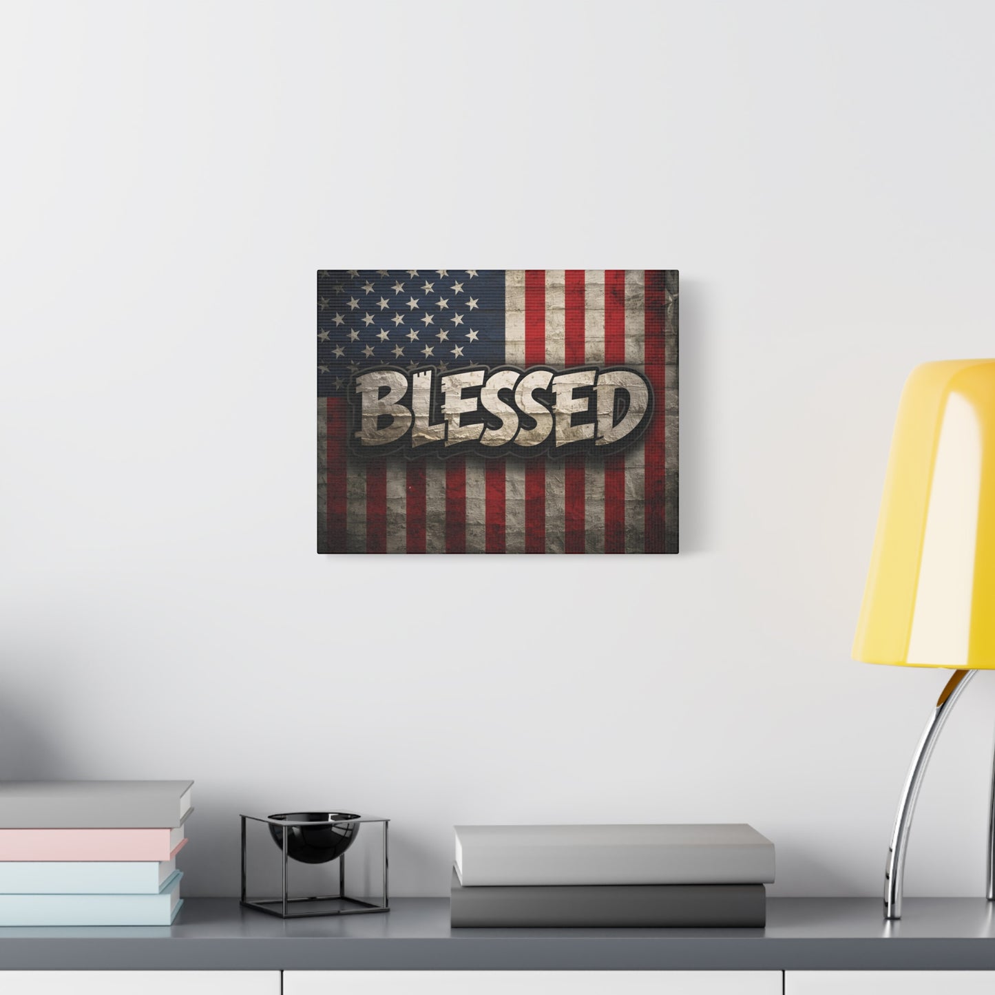 Blessed American Flag Canvas Wall Art, Patriotic Home Decor, Inspirational Gift, Rustic Wall Decor, Americana Artwork