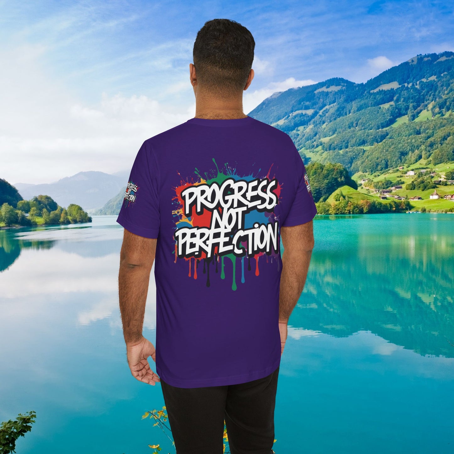 💥 Vibrant 💥 Eye-catching 💥 Motivational 💥 All Over Print 💥 Unisex T-shirt 💥 Progress Not Perfection 💥 Art-Inspired 💥 Apparel 💥 Sizes XS x 4XL 💥
